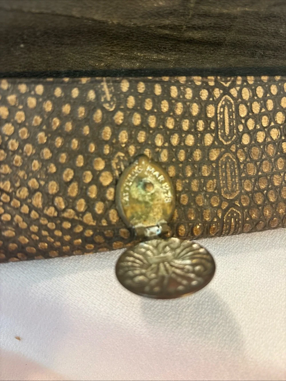 Antique 1878 Patent Victorian Men's Long Wallet Embossed Lizardskin Leather Case